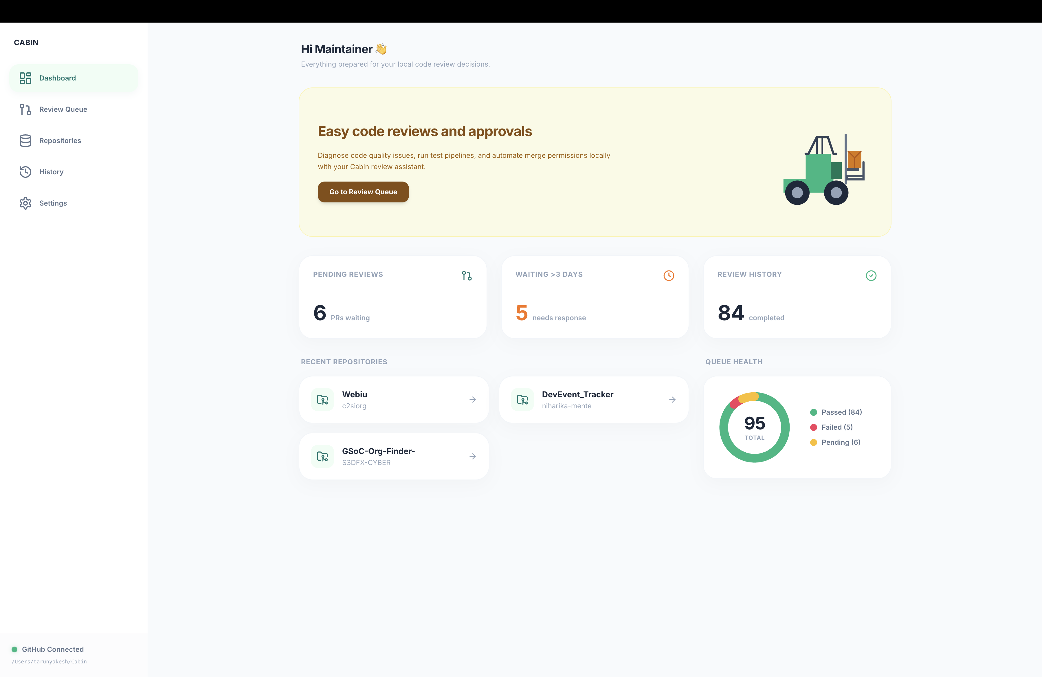 Cabin MaintainerOS Dashboard